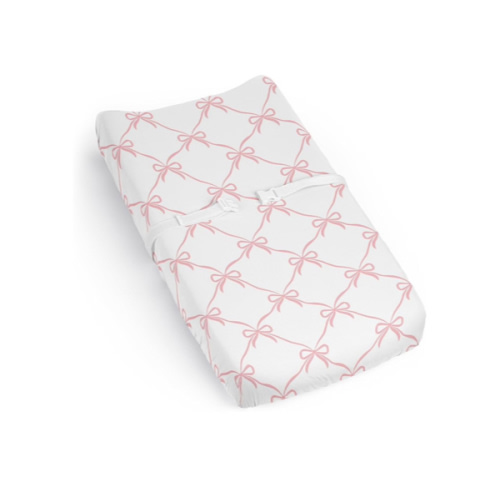 Sweet Jojo Designs Baby Changing Pad Cover Sheet (Pink Bows) for Girls, Infant/Newborn Diaper Table Change Mat Cover (Solid Blush & White Bow for Ballerina, Ballet Dancer, Princess Collection)