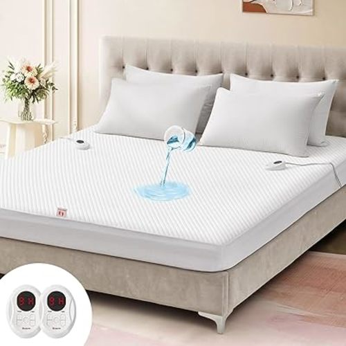 Bwarm Waterproof Heated Mattress Pad, ETL Certified Bed Warmer with Memory Function 9 Heat Settings, 1-12 Hours Auto Off Deep Pocket, Machine Washable, White King