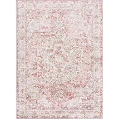 BoutiqueRugs Blush & Light Pink Collection Kandos Bohemian Oriental Medallion Area Rug - Traditional Floral Carpet for Living Room, Bedroom - Blush, Dusty Pink, Cream - 5'3" x 7' (5x7 Area Rug) | 5x7 Area Rug, Blush & Light Pink Collection, Carpet, Blush,