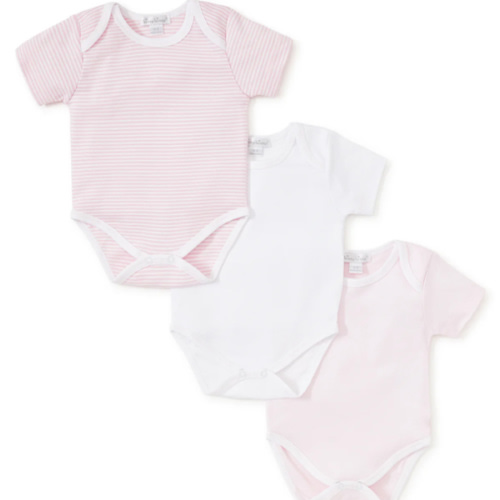 Pink Stripe 3 Pack S/S Bodysuit Set w/ Tulle Bag