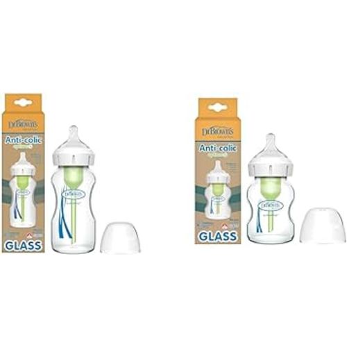 Amazon.com : Dr. Brown's Anti-Colic Options+ Wide-Neck Glass Baby Bottles, 9 oz & 5 oz with Level 1 Slow Flow Nipples, 2 Pack : Baby