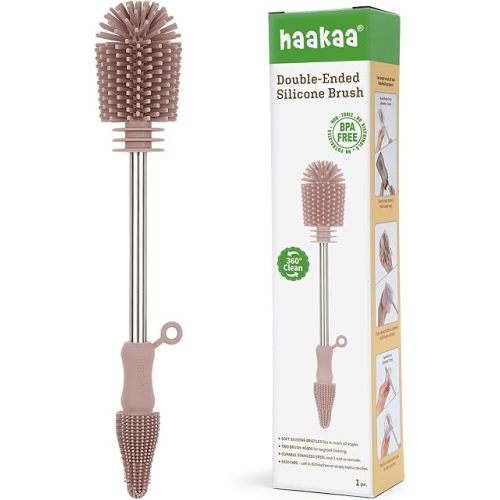 Haakaa Silicone Cleaning Brush for Baby Bottles & Crevices, Pink,1PK