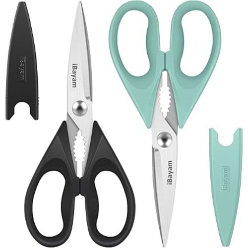 iBayam 2 Pack All Purpose Kitchen Scissors Shears Heavy Duty, Blade Covers