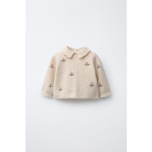 FLORAL EMBROIDERY KNIT SWEATER - Light beige | ZARA United States