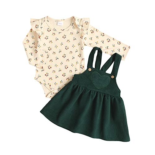 Kucnuzki Newborn Baby Girl Clothes Toddler Long Sleeve Ruffle Romper Top Infant Skirt Set Little Girl Overall Dress
