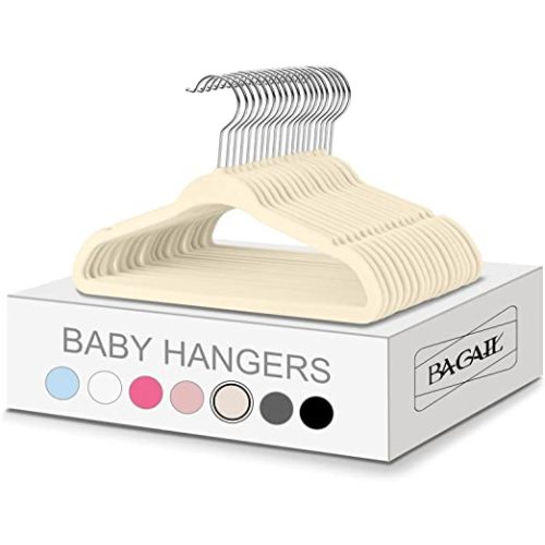 BAGAIL Kids Velvet Hangers 11 Inches Children's Clothes Hangers Non-Slip Baby Hangers for Infant/Toddler (Ivory,50pack)