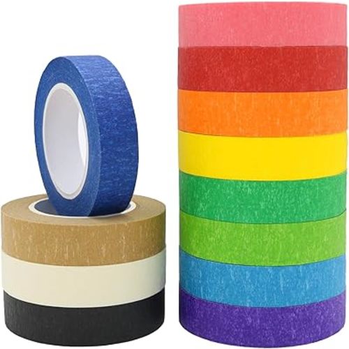 OWLKELA 12 Rolls Colored Masking Tape 16 Yard Per Roll, Rainbow Colors Painting Tape, Painters Tape, Craft Tape, Labeling Tape, Paper Tape for Bullet Journals, Party Decorations, DIY Craft