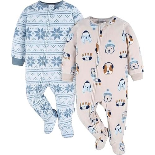 Gerber unisex-baby Flame Resistant Fleece Footed Pajamas 2-pack
