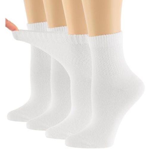 Women's Viscose Bamboo Diabetic Quarter Extra Wide, Non-Binding Socks- M - 4 Pack - White | 7BIGSTARS KINGDOM