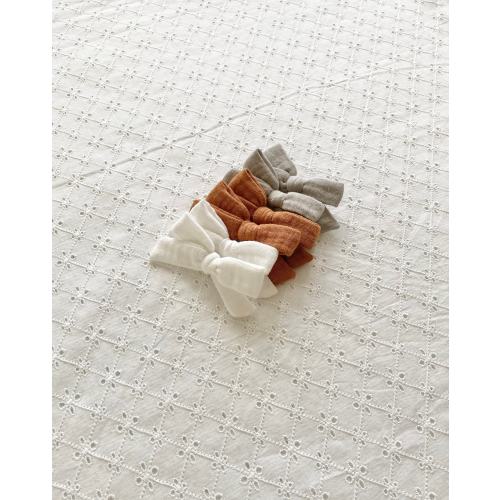 Muslin pigtail bows, rustic muslin pigtail bows , grey muslin baby girl pigtail set, white muslin pigtail bows, muslin hair clips baby