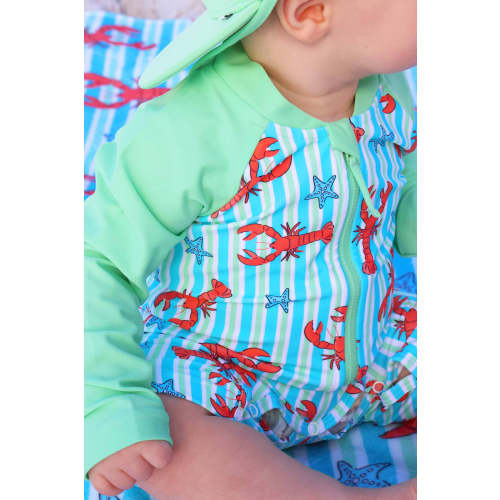 Long Sleeve Rash Guard Swim Romper Shortie | Pinch Me Blue