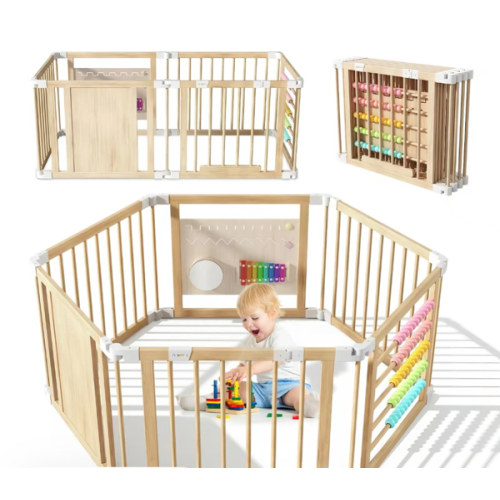 #Summervibes Naudacaa Baby Playpen & Safety Gate, 6/8/10 Panels Foldable Pine Wood Play Yard with Child-Proof Lock, Easy-Assembly Baby Fence for Indoor Safe Play - TikTok Shop