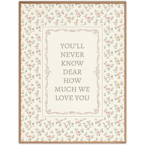 Vintage Nursery Wall Art Kids Canvas Poster Farmhouse Girl's Room Decor Print Baby Love Quote Poster Vintage Floral Poster Kids Nursery Room Artwork for Baby Girl & Boy Bedroom 12x16 Inch Unframed