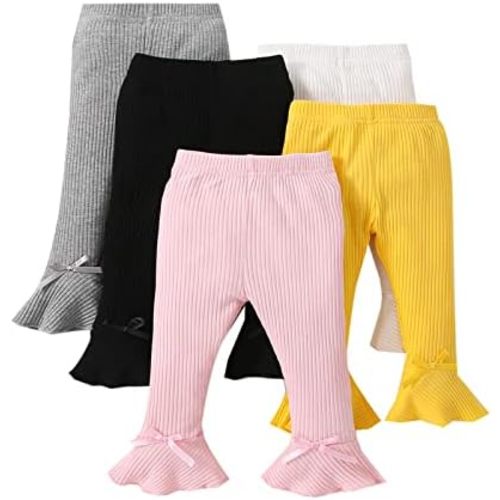 Toddler and Baby Girl Stretchy Flare Pants with Ruffle Fleece Pants and Leggings 5-Pack