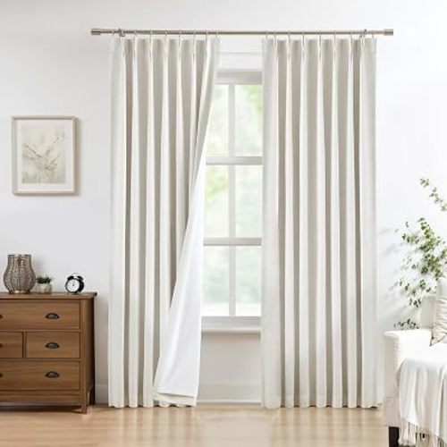Central Park Natural Pinch Pleat Blackout Curtain with Hooks, 40" Wx90 Lx2