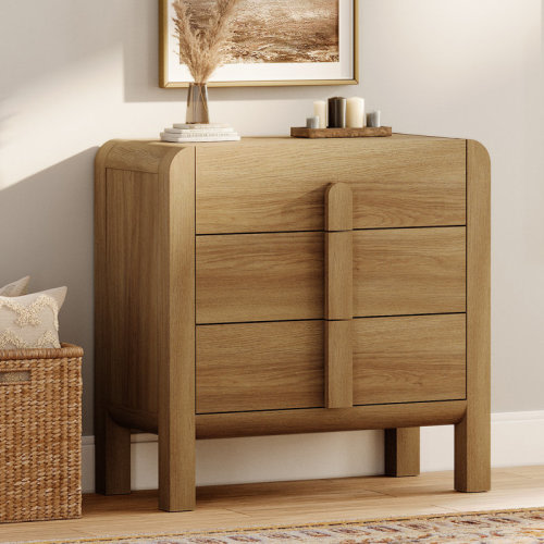 Ebern Designs Baby Dresser With 3 Drawers, Kids Dressers With Wide Chest Of Drawers, Mid Century Modern Wooden Closet Storage Organizer, Small Dressers For Bedroom, Nursery, Hallway & Reviews | Wayfair