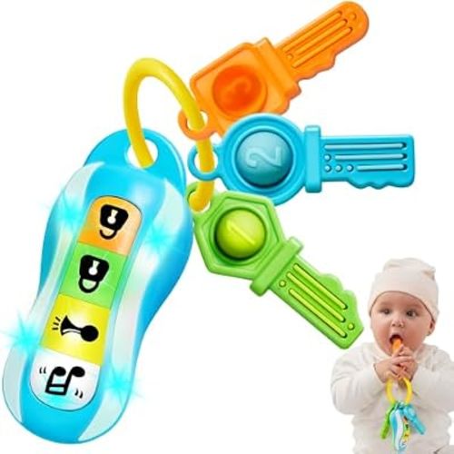 JOYIN Baby Car Keys Teether - Toddlers Sensory Learning Toy w/Music & Lights - Musical Toys for Travel - Birthday Gifts for Baby Age 10+ Months