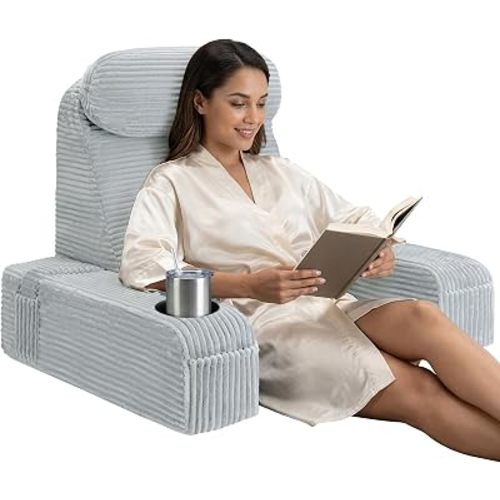 Reading Pillow/Backrest Pillow with Arms, Cup Holder & Phone Pocket