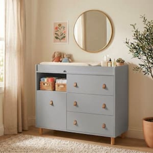 Gray 4-Drawers 44.9 in. Width Changing Table, Kids Dresser, Nursery Storage Organizer with Shelf
