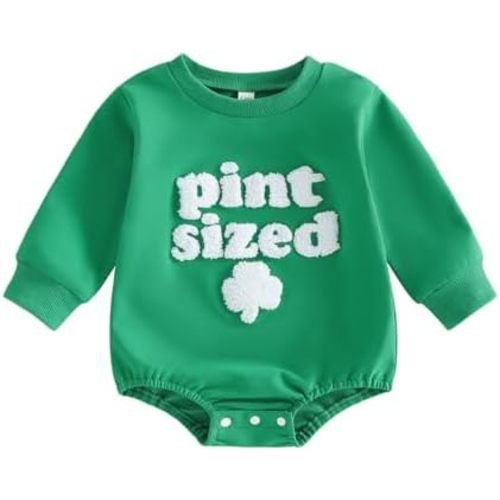 St Patricks Day Baby Girl Boy Outfit Newborn Clover Letter Embroidery Sweatshirt Bubble Romper Infant Irish Clothes
