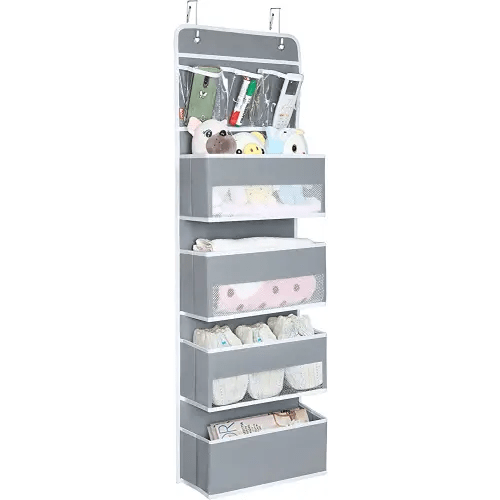 Univivi Door Hanging Organizer Nursery Closet Cabinet Baby Storage with 4 Large Pockets and 3 Small PVC Pockets for Cosmetics, Toys and Sundries (Grey)