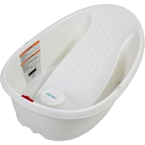 BEABA by OKBaby, Onda Baby Bath, Ergonomic Multi-Position tub for Infants and Babies up to 12 Months, Integrated Water Thermometer, Made in Italy, White