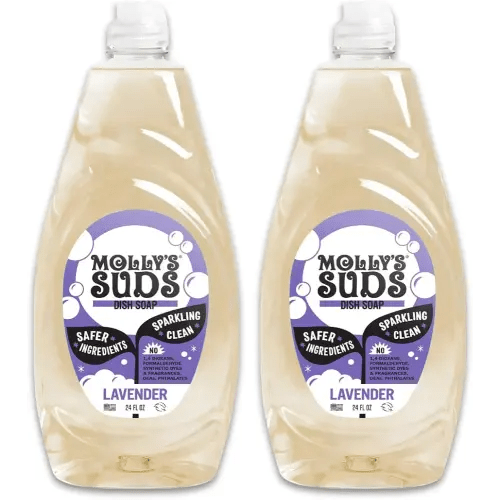 Molly's Suds Liquid Dish Soap | Clean, Simple Ingredients | Extra Scrubbing Power | Lavender Scent, 24 oz - 2 Pack