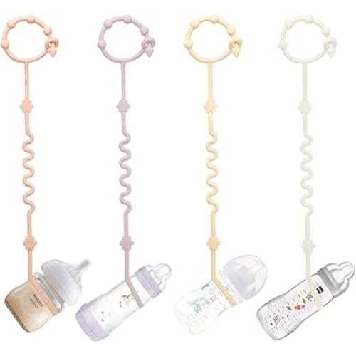 RTMOK (4Pcs) Sippy Cup Strap Keep Bottles and Sippy Cups Off The Floor, Sippy Cup Holder Strap Suitable for High Chairs, Strollers and Water Bottles- Dishwasher Safe