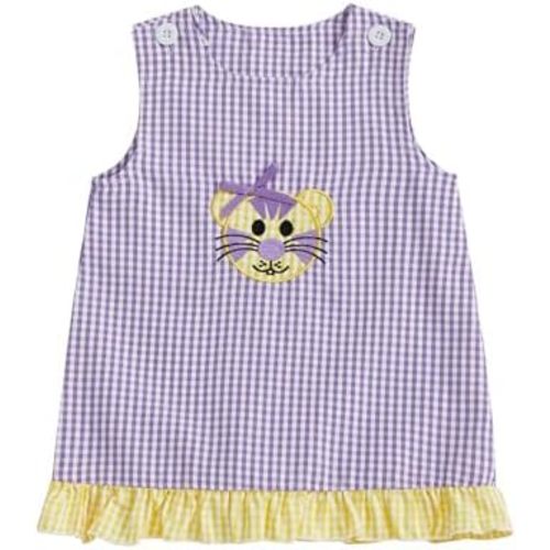 Toddler Baby Girl Game Day Outfit Football Tiger Embroidered Tank Dress Sleeveless Plaid Tunic Dress Summer Clothes