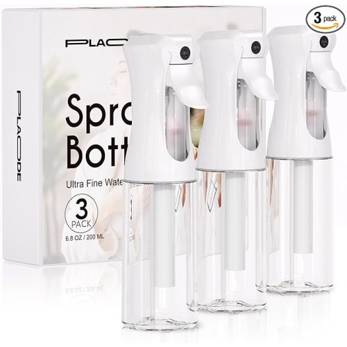3 Pack Continuous Spray Bottles - Ultra Fine Mist Sprayer, Refillable Water Sprayer for Hairstyling, Plants, Pets, Cleaning, Skincare (6.8 OZ/200ML,White)