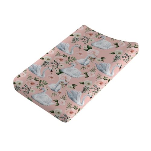 Watercolor Swan Boho Floral Changing Pad Cover Bird Retro Flowers Baby Diaper Changing Pad Table Sheets for Boy Girl Wild Floral Soft Breathable Stretchy Changing Table Mats Covers 32''x16'' Pink
