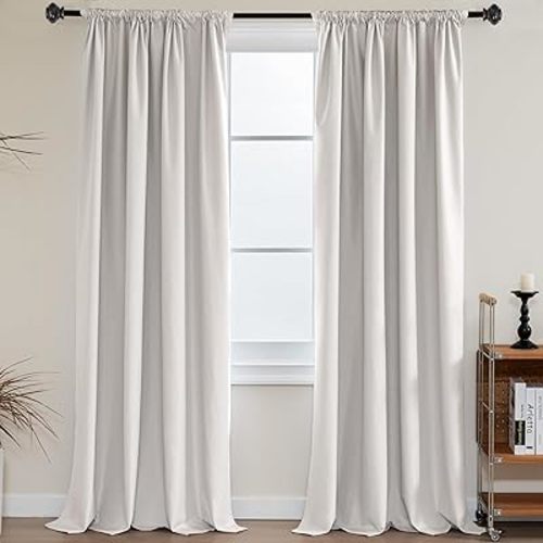 H.VERSAILTEX 100% Blackout Curtains for Bedroom Black Out Heat Blocker Curtains 96 Inch Length 2 Panels Set Thermal Insulated Rod Pocket Window Curtains with White Liner(52x96 inch, Natural)