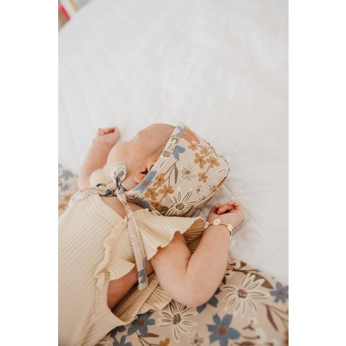 Copper Pearl Baby Bonnets: Ultra-Soft, Comfy to Wear, Tie-On Infant Sun Hat for Protection Against UV Rays, Trendy Coordinating Designs Swaddles, 3-6 Months - Eden