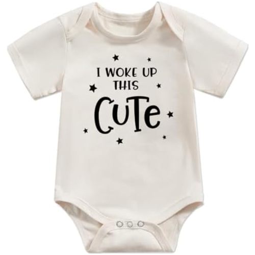 pleastee Newborn Baby Bodysuit Infant Short Sleeve Funny Letters Print Romper Reveal Pregnancy Announcement Clothes