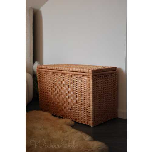 Handmade Large Wicker Laundry Hamper with Lid, Rattan Blanket Chest, Natural Woven Storage Basket, Boho Home Organizer