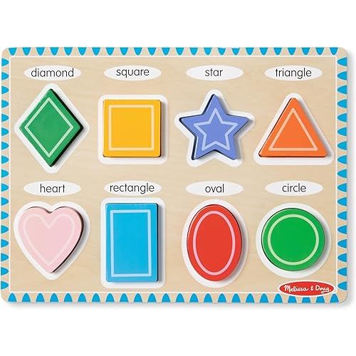 Melissa & Doug Shapes Wooden Chunky Puzzle (8 pcs) Color Matching Shape Sorter Toys for Toddlers Ages 2+ - FSC Certified