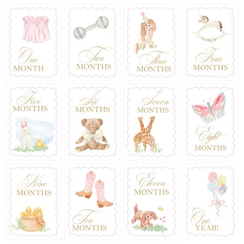 Watercolor Baby Milestone Cards: Newborn Girl Photo Props