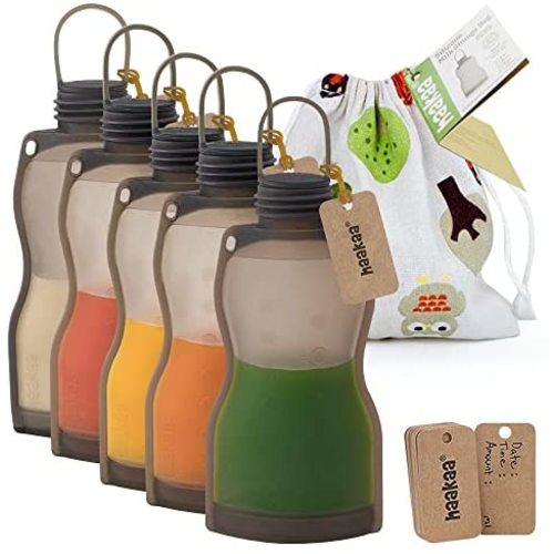 haakaa Breastmilk Storage Bags Silicone Breast Milk Storing Bags Breast Milk Freezer Bag, BPA Free, 9oz/260ml, 5 PK