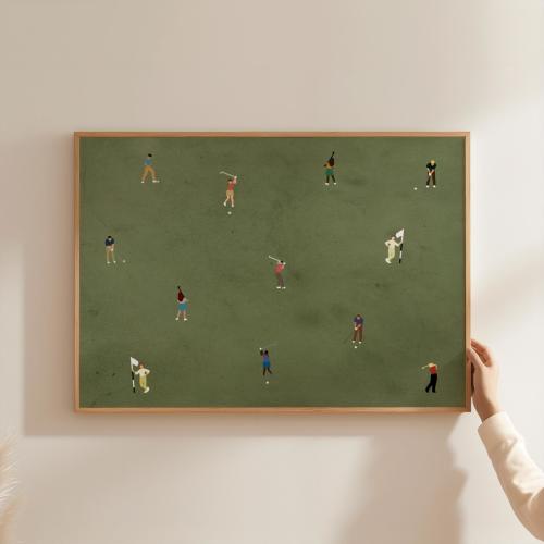 Tiny Golfers Print | Minimalist People Art | Gift for Golfer Dad | Horizontal Office Decor Poster | Digital Download | Printable Wall Art