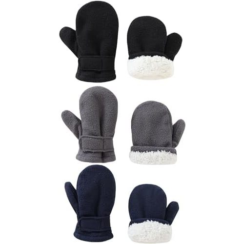 Baby Toddler Mittens 3Pack Boys Girls Winter Outdoor Gloves Kids Easy-On Fleece Warm Mittens