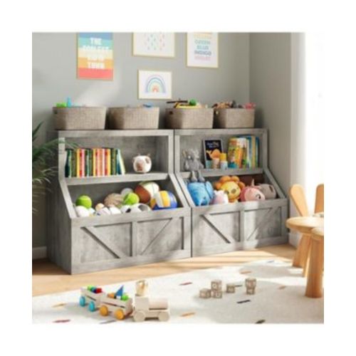 Kids Bookshelf, Wooden Toy Storage Organizer with Cubby