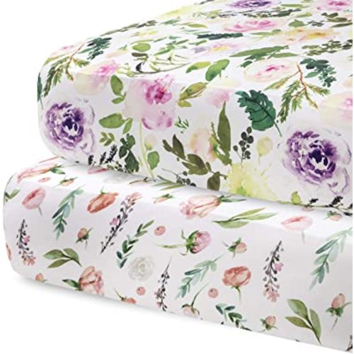 Pobibaby - 2 Pack Premium Fitted Baby Girl Crib Sheets for Standard Crib Mattress - Ultra-Soft Cotton Blend, Safe and Snug, and Stylish Floral Crib Sheet (Allure)