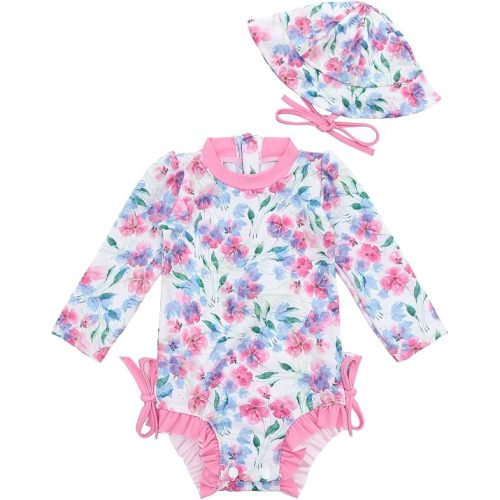 babygoal Baby Girls Long Sleeve One Piece Rash Guard Swimsuit with Zipper, UPF 50+ Sun Protection