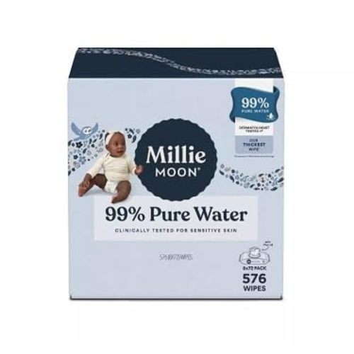 Millie~Moon 99% Pure Water Luxury Baby Wipe, 576 Count (8 * 72 Pack)