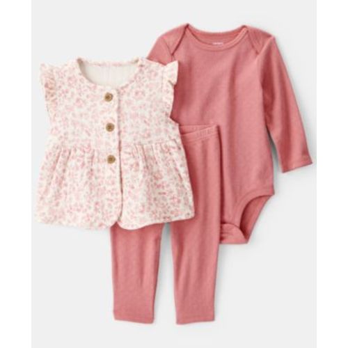 Baby Girls' Floral Vest, Bodysuit, and Pants, 3-Piece Set