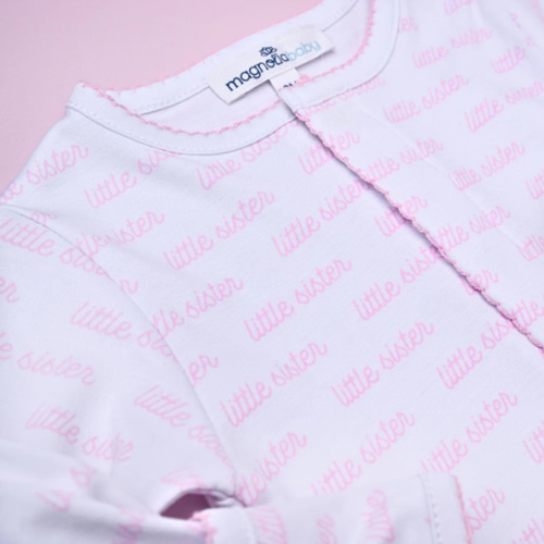 Magnolia Baby Girl Little Sister Printed Footie