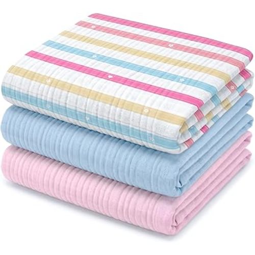 Muslin Swaddle Blankets for Newborns, 3 Pack Multipurpose 100% Organic Cotton, Ultra Soft Breathable Receiving Blanket 47 x 47 inches, Swaddle Wrap for Baby Boys & Girls