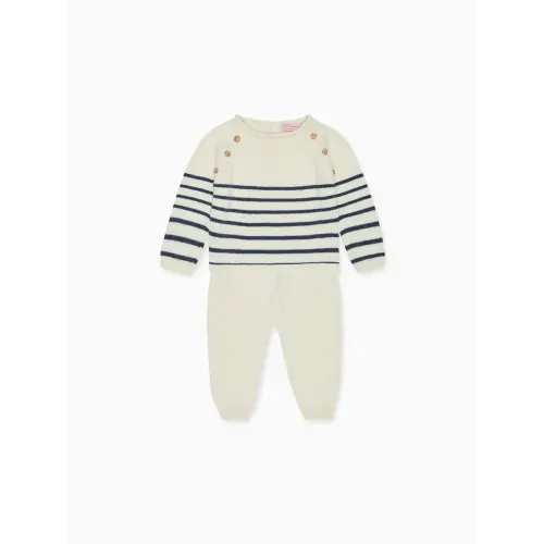 Navy Stripe Monda Cotton Baby Knitted Set | La Coqueta Kids US | 3 Months