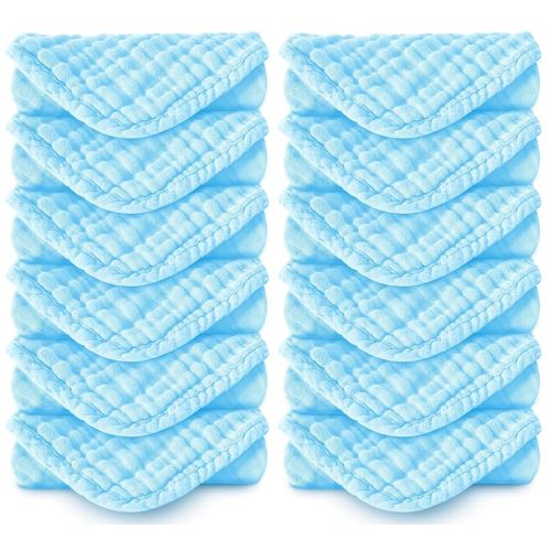Muslin Burp Cloths 100% Cotton Large 20''x10'' Extra Soft and Absorbent Baby Wash Cloths Spit Up Rags - Baby Burping Cloth for Boys Girls Items(12 Pack Aquamarine)