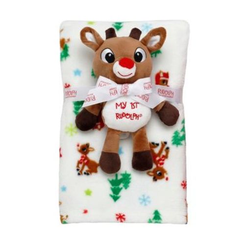 Rudolph the Red-Nosed Reindeer 2 Piece Plush Toy and Baby Blanket Set, My First Rudolph